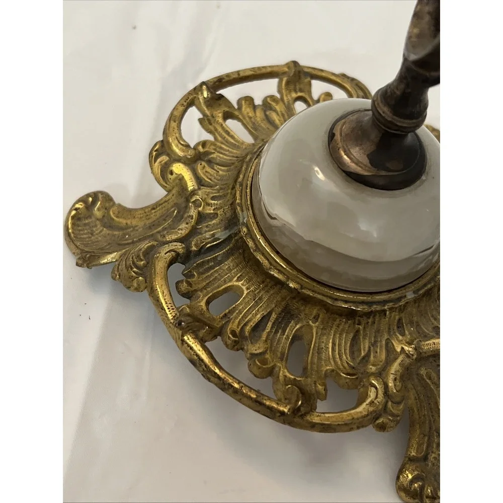Antique Rococo Gilt Copper Bronze Floral Ornate Scrolled Candlestick Marble‎